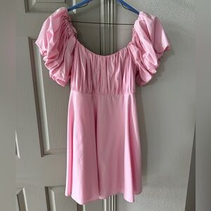 Abercrombie & Fitch Ruched Bodice Puff Sleeve Mini Dress Pink Size Large